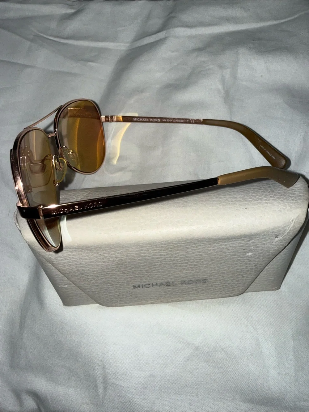 MICHAEL KORS Rose Gold Aviator Sunglasses with Brown Lenses